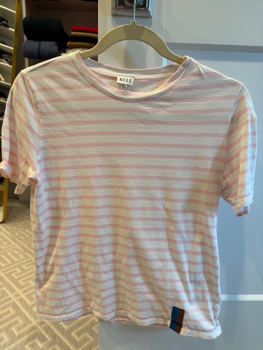 KULE Pink and White Striped Short Sleeve Tee